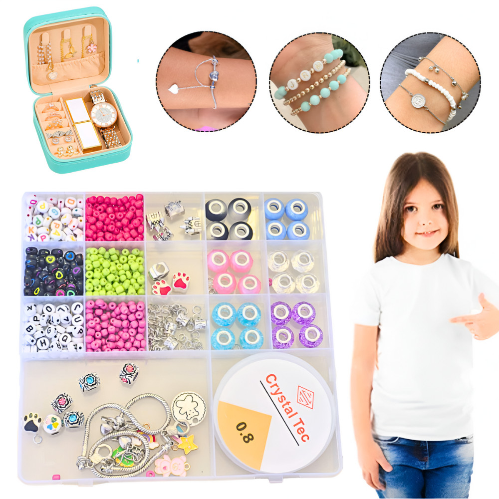 Kit Pulseiras Miçanga e Berloque Prata com Mini Porta-joias