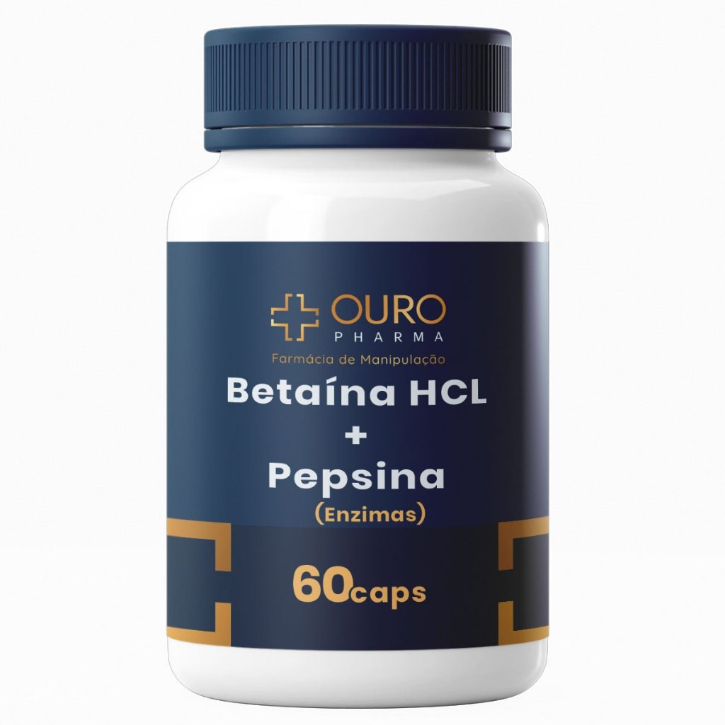 Betaína 300mg + Pepsina 40mg Enzimas 60 ou 120 Cápsulas