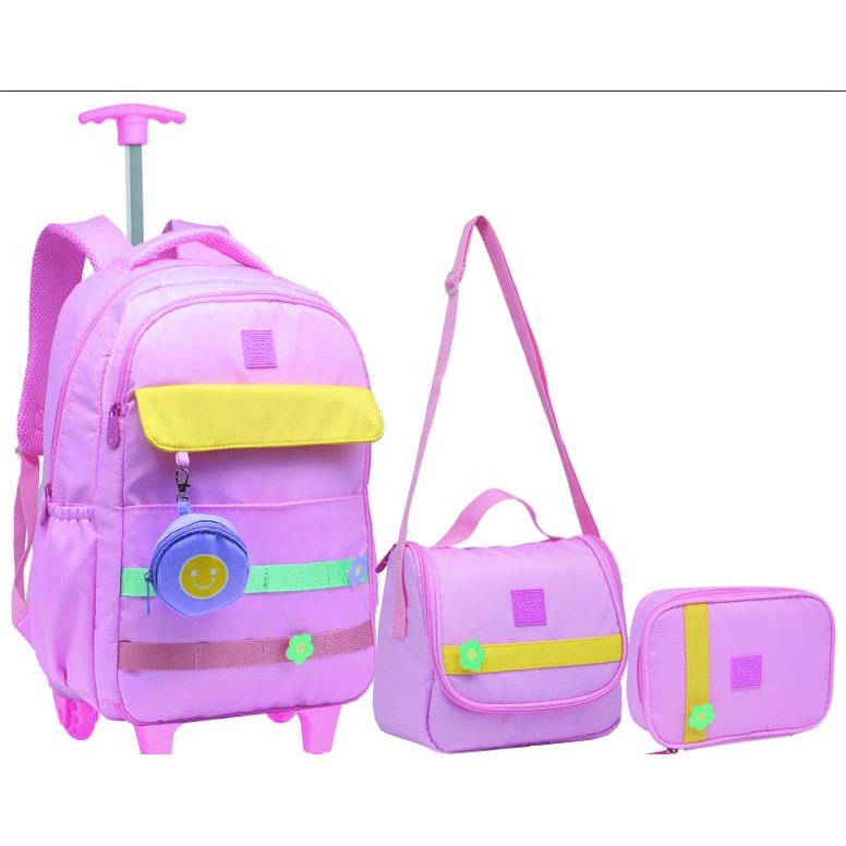 Kit Mochila Escolar Flor Lilas Rosa Rodinhas Juvenil 2025 em Oferta na Shopee