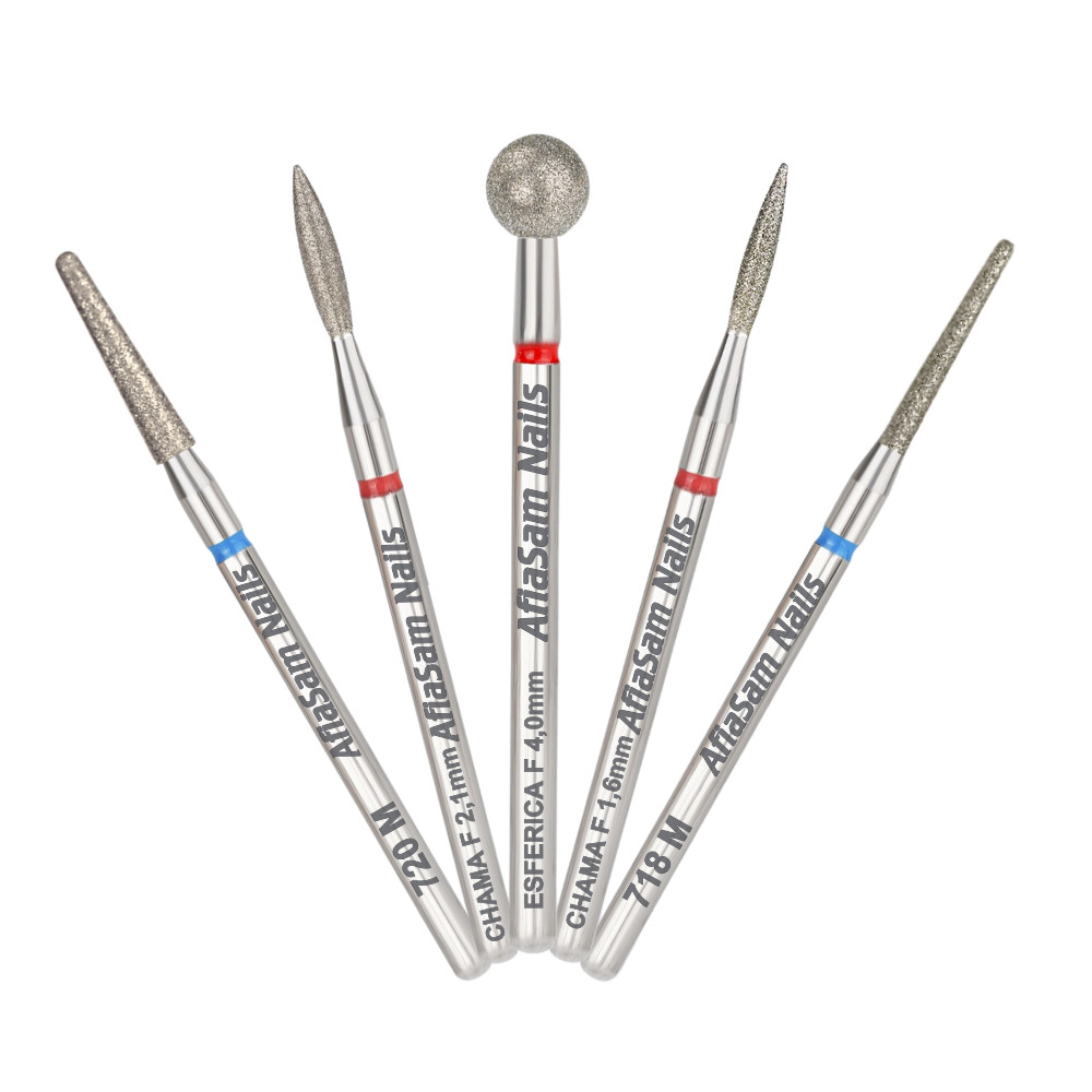 Broca Diamantada 718 + 720 + Chama 1,6mm + Chama 2,1mm + Esférica 4,0mm Unhas Alongamento em Oferta na Shopee