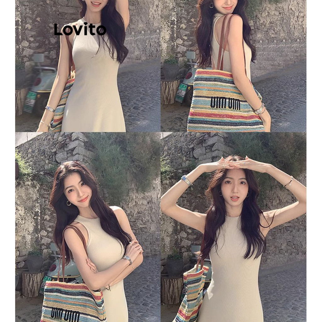 (Trendy) Lovito Vestido Básico Casual De Verão/Primavera Para Mulheres LNA65518 - Women Clothes