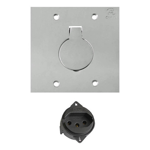 Tomada De Piso 4x4 Simples 20a Com Placa Inox Olivo Pl80/2 Cor Prateado