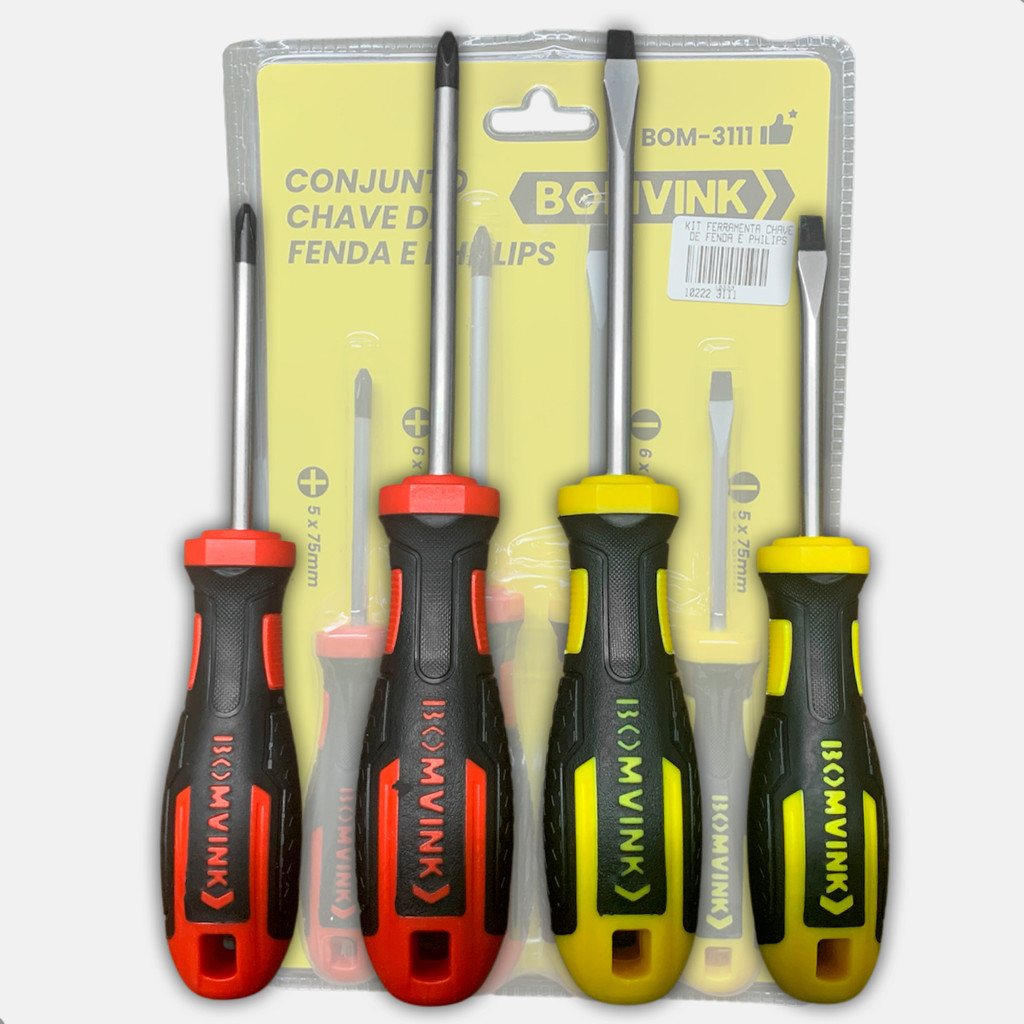 Kit Chaves Bomvink BOM‑3111 – 2 Fenda + 2 Philips Com Cabo Emborrachado e Pontas magnéticas