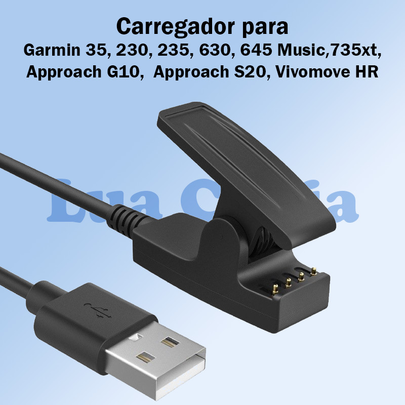 Carregador USB Type-C para Garmin 35, 230, 235, 630, 645 Music,  735xt, Approach G10,  Approach S20, Vivomove HR em Oferta na Shopee