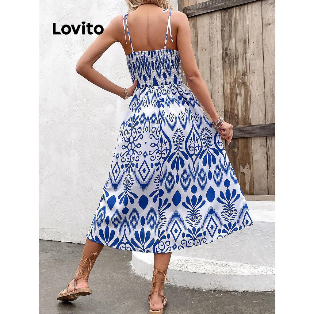 (Trendy) Lovito Vestido Casual Tropical Com Cadarço E Estrutura Frontal Dividida Para Mulheres LNL38058 (Multicolorido) - Women Clothes