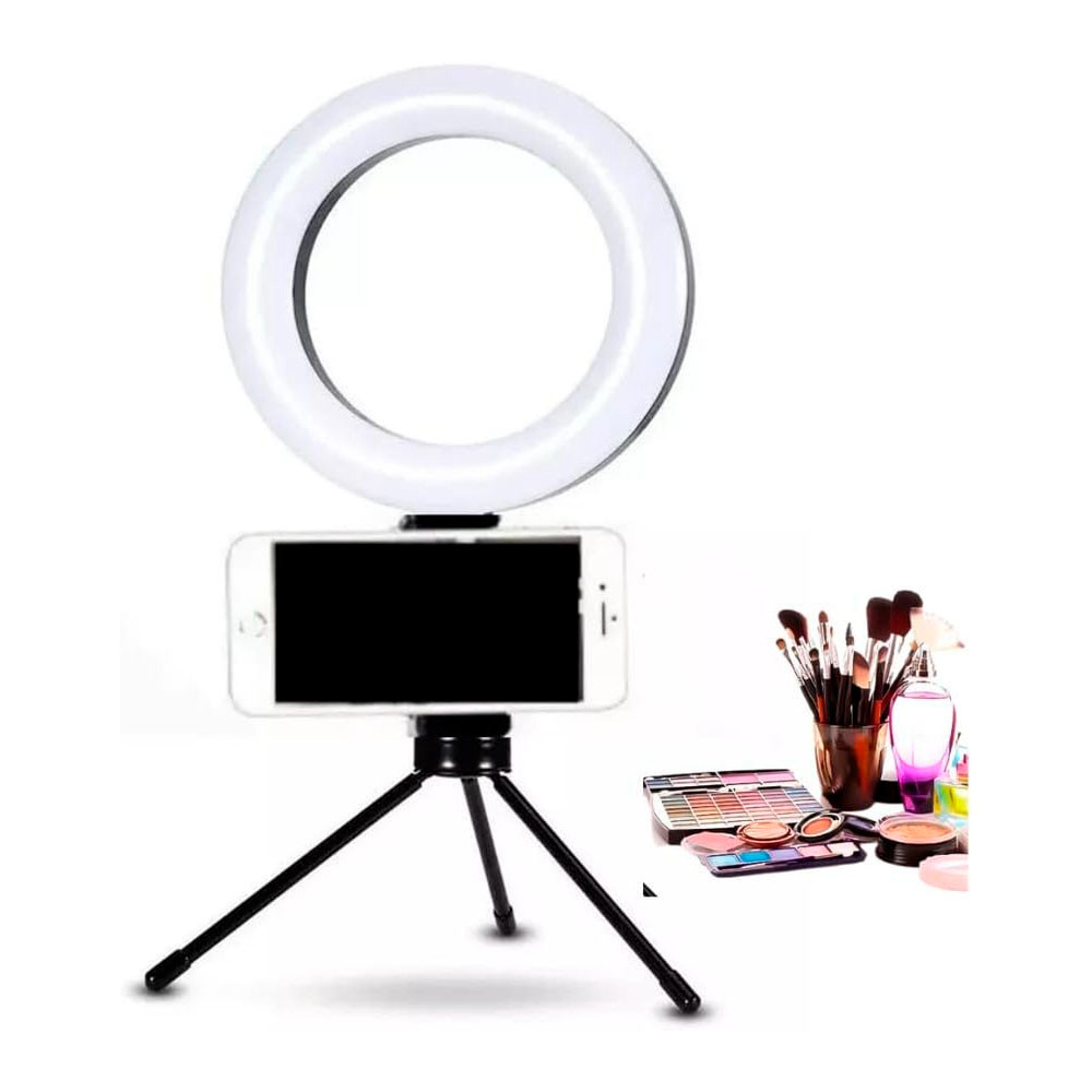 Ring Light Led Mesa Iluminador Tripé 6 Polegada Com Suporte Celualar Luz Branco-quente Bivolt- Aries