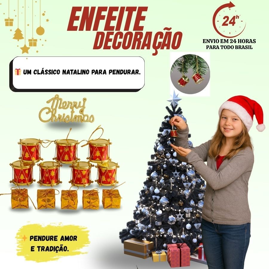 Enfeite Caixa de Presente + Tambor Natal KIT13 Unidades Decoração Da Árvore De Natal
