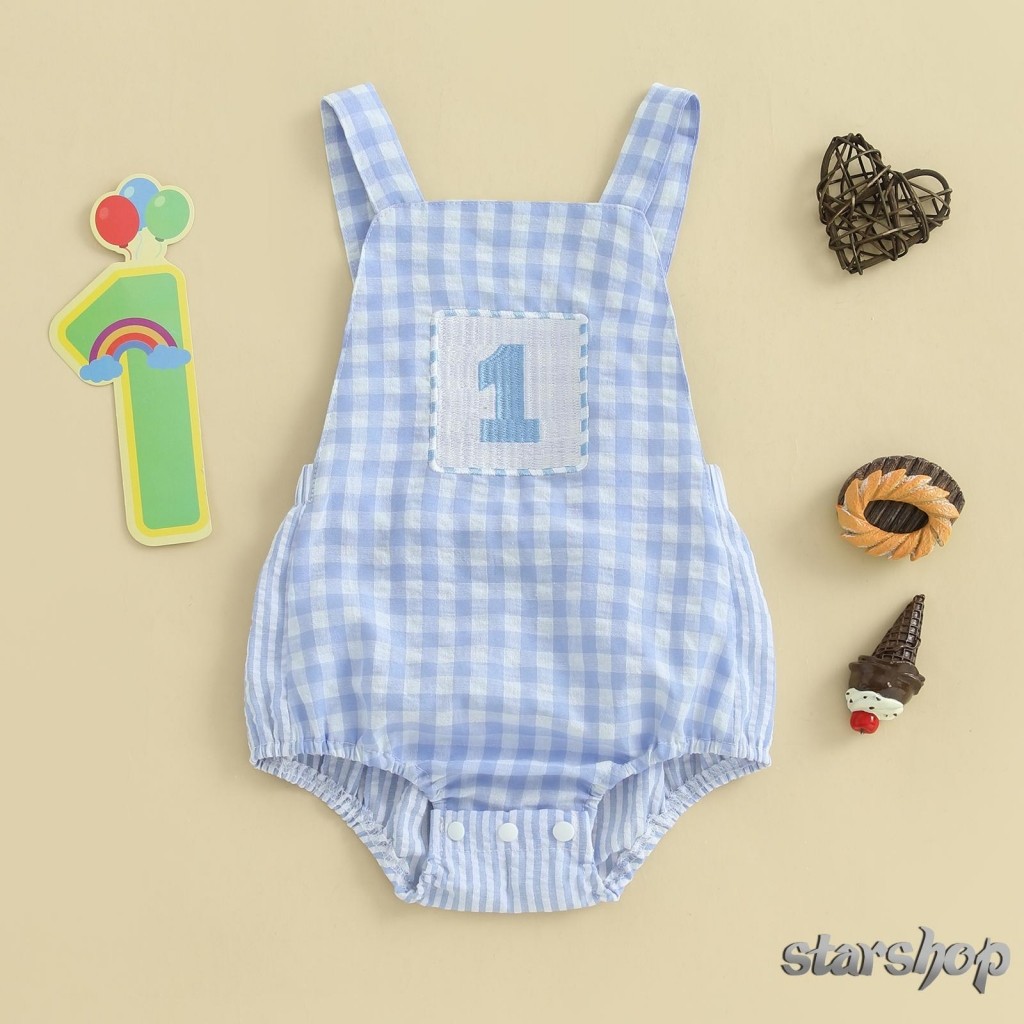 Starshop-Macacão Para Bebês Meninos , Roupas De Primeiro Aniversário , Bordado Com Letras , Sem Mangas , Macacões De Ver