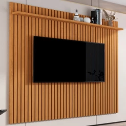 Painel para TV Até 80 Polegadas Morfeu Ripado 1 Prateleira Nature 680 - Pnr Móveis