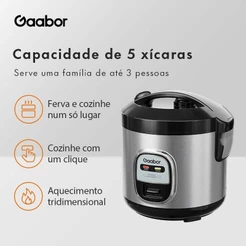 Gaabor Panela Elétrica de Arroz 1L de Capacidade 5 xícaras Antiaderente Preto Inox 400W RC-20M01A