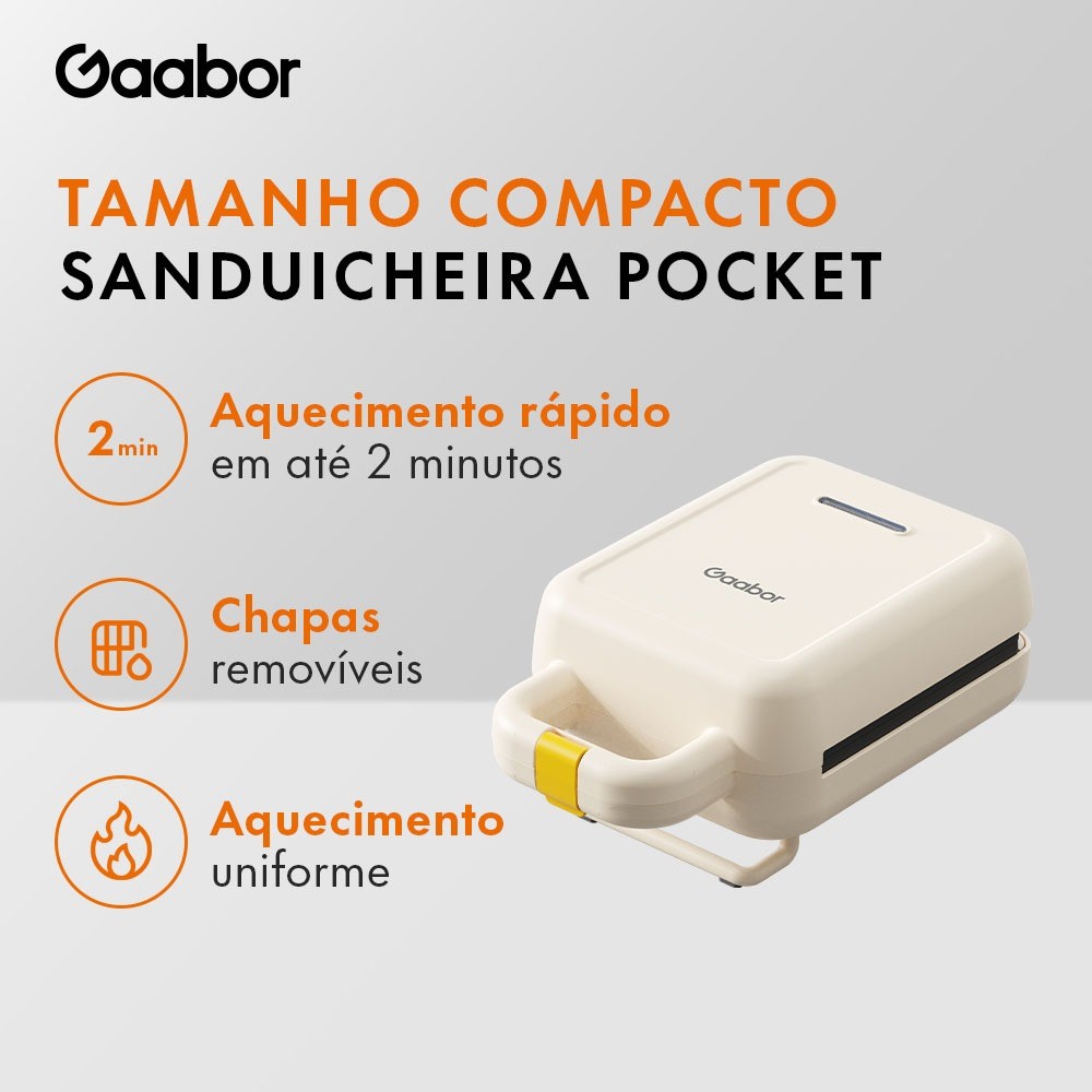 Gaabor Sanduicheira Elétrica Temperatura Constante de Dupla Face Assadeira Removível Antiaderente Portátil SM60M-WH01A em Oferta na Shopee