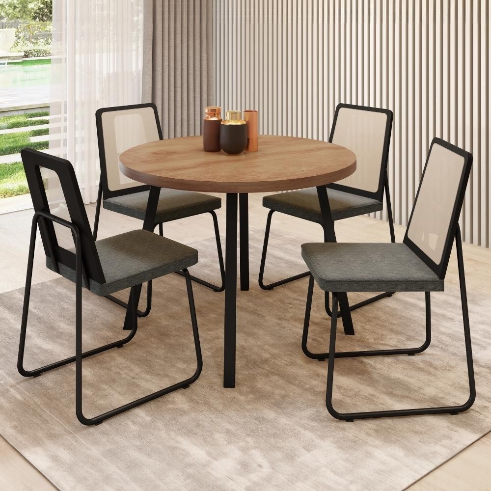 Conjunto Sala de Jantar 4 Cadeiras Varese Carraro Nogal e Preto em Oferta na Shopee