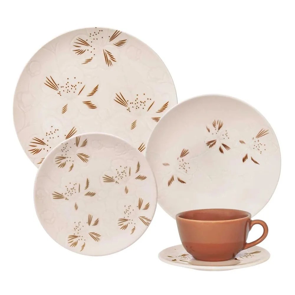 Aparelho de Jantar 20 Peças Unni Orquídea Oxford em Oferta na Shopee