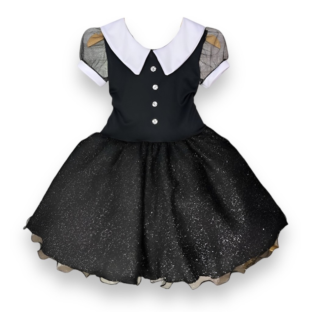Vestido Wandinha Vandinha fantasia festa infantil temático