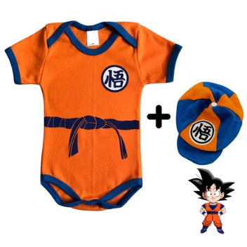 Detalhes do Body Bebê Temático Goku Mesversário Com ou Sem touca