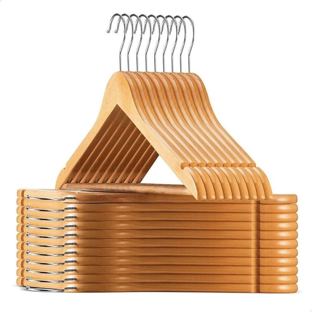 Kit 18 Cabides Madeira Marfim Com Verniz para Roupas Pesadas - Home & Living