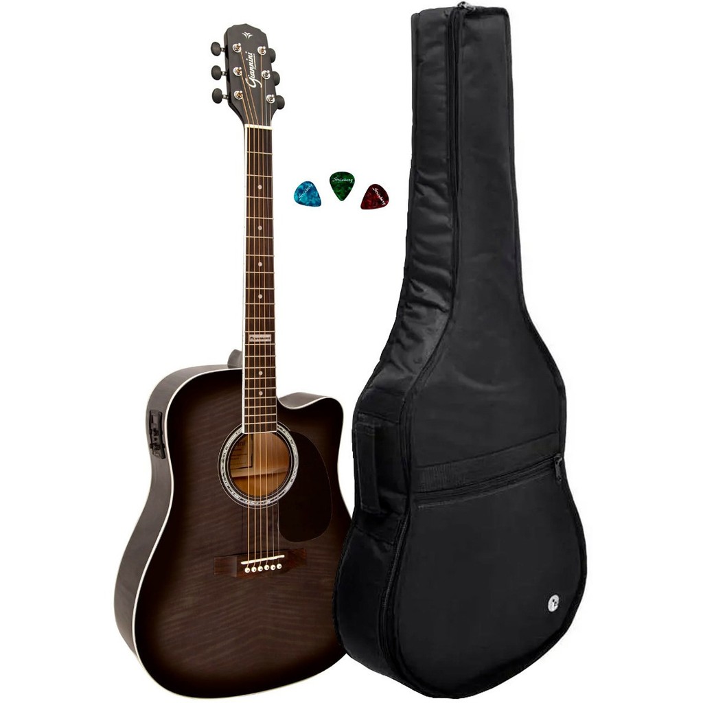 Violão Folk Giannini Gf1d Tbk Black + Capa Acolchoada Full