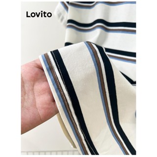 (Trendy) Lovito Camiseta Casual Listrada Colorblock Para Mulheres LNM71070 em Oferta na Shopee