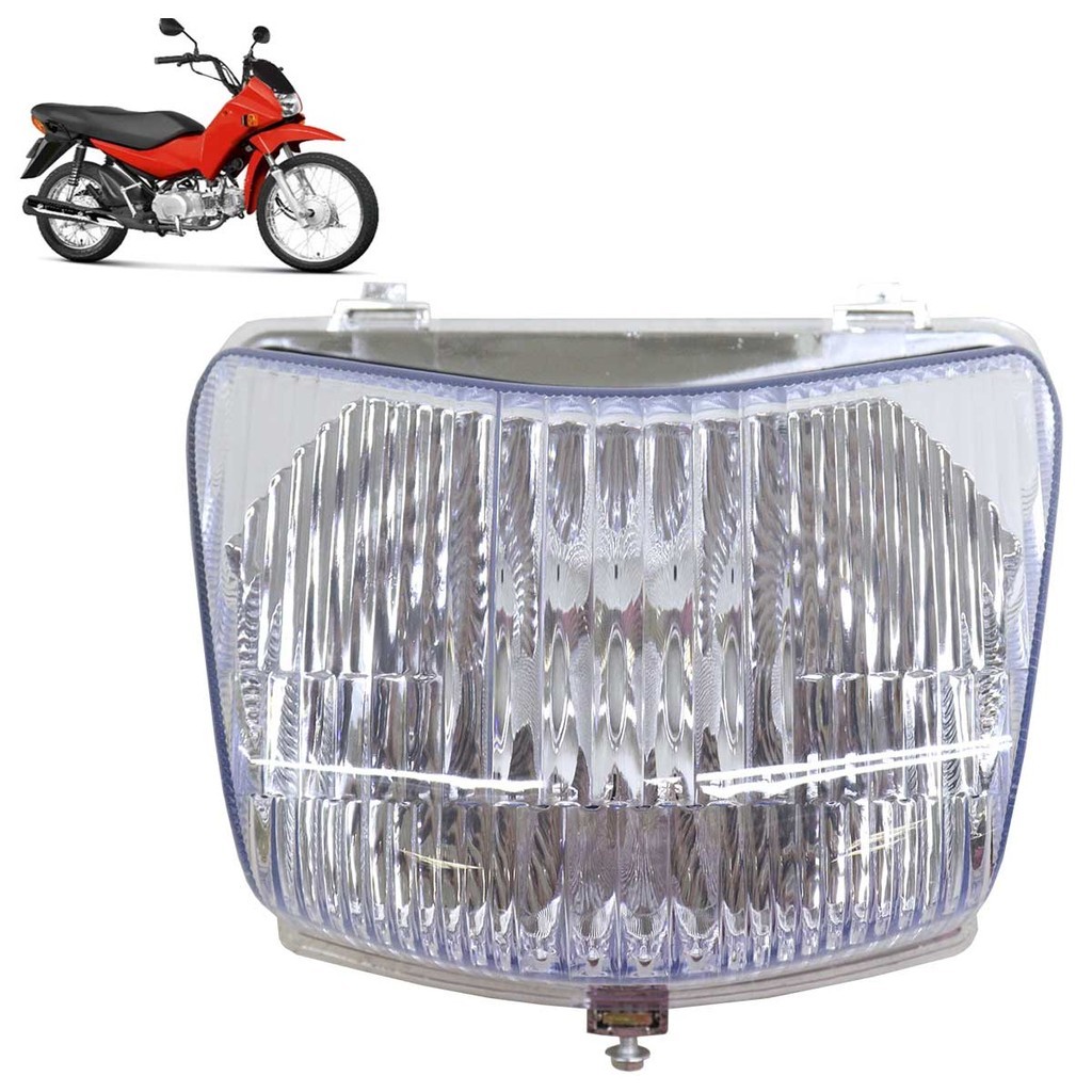 Farol Completo Pop 100 2006 2007 2008 A 2015 Cristal  Máscara Cromada Lâmpada M5 Lente Lisa Acrílico - Spare Parts and Accessories for Vehicles