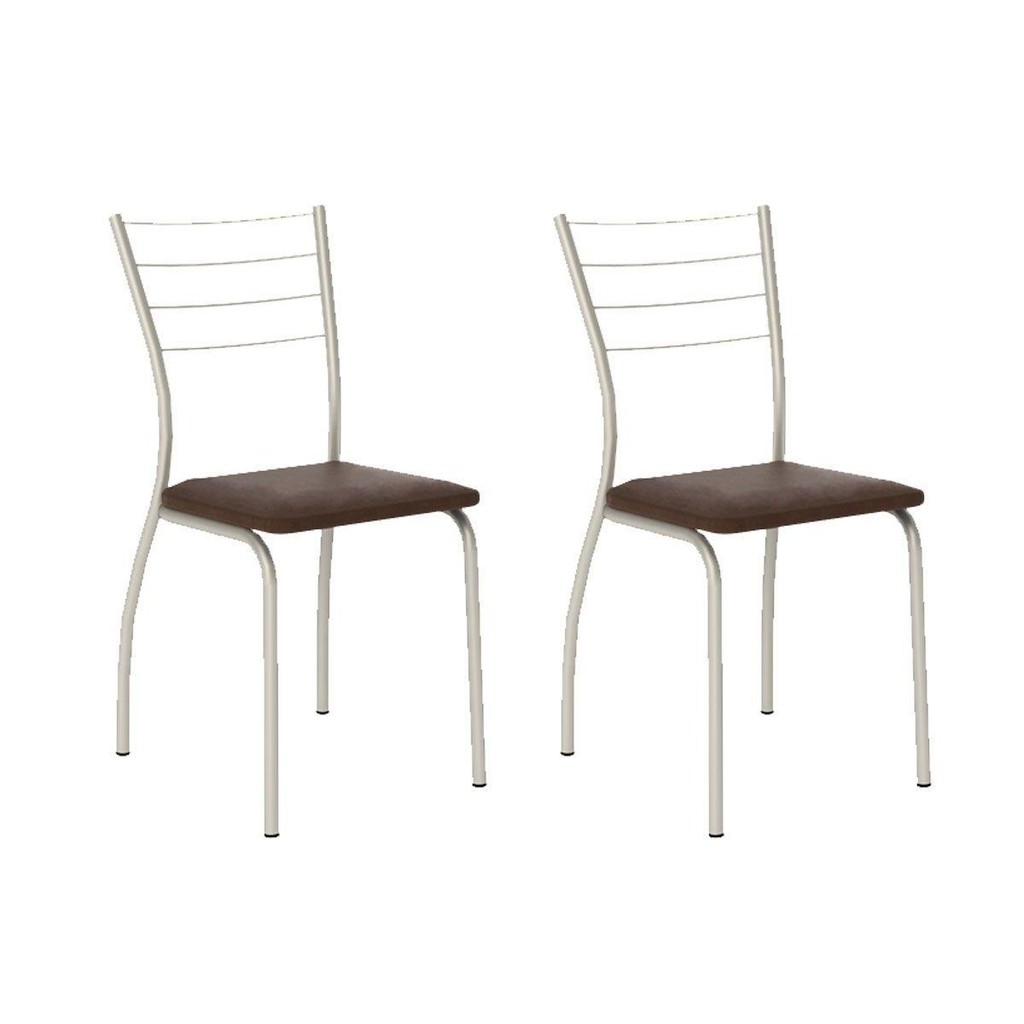 Kit 2 Cadeiras de Cozinha 1700 2 Un Prata - Assento Courano Cacau - Carraro