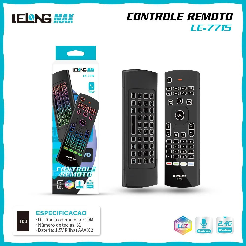Controle Air Mouse Com Sensor de Ar/ Luz Led /Teclado/ 2.4G LED Com Comando de Voz Para Pc e/ou Tv em Oferta na Shopee