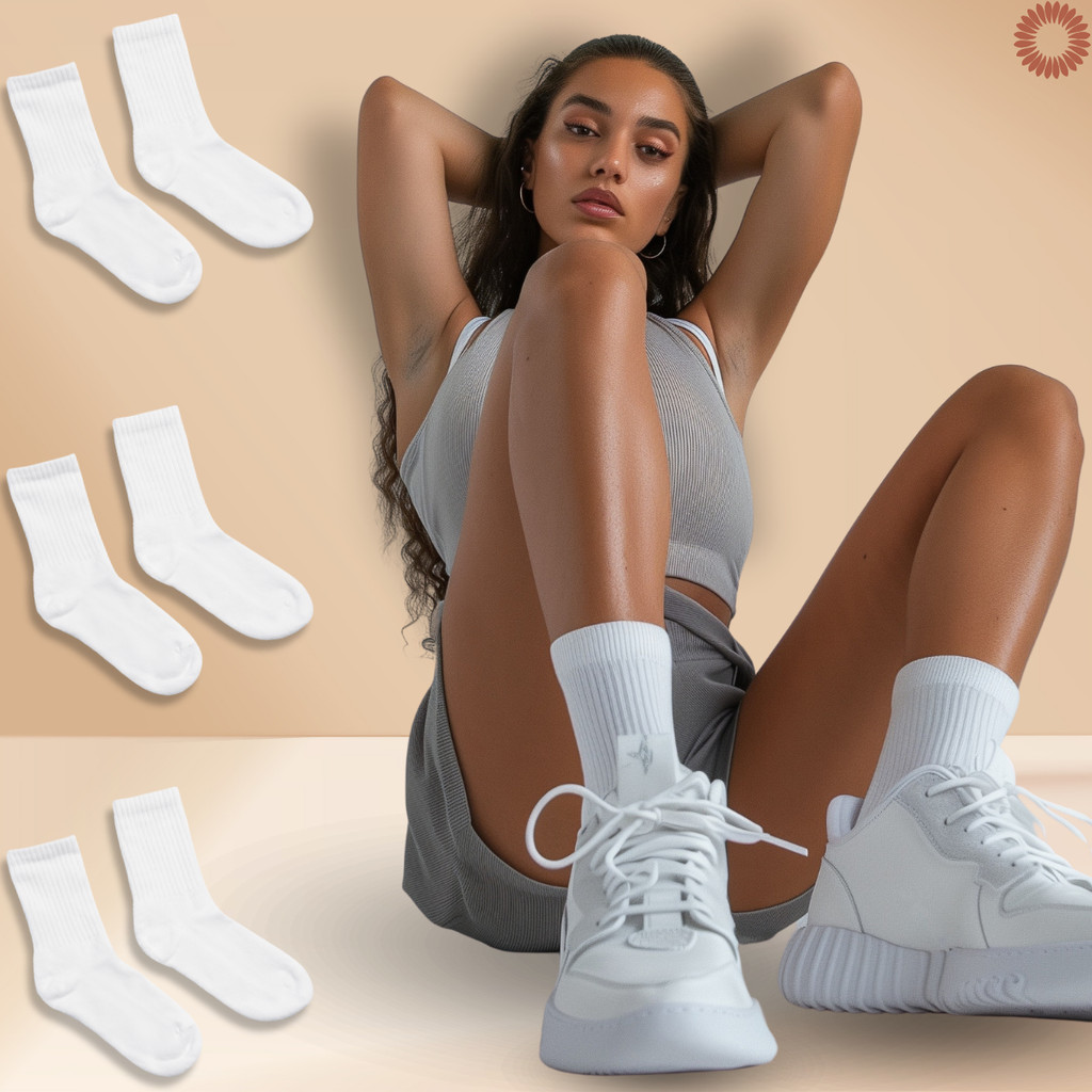 Kit 3 Pares Meia Feminina Cano Alto Respirável Branca