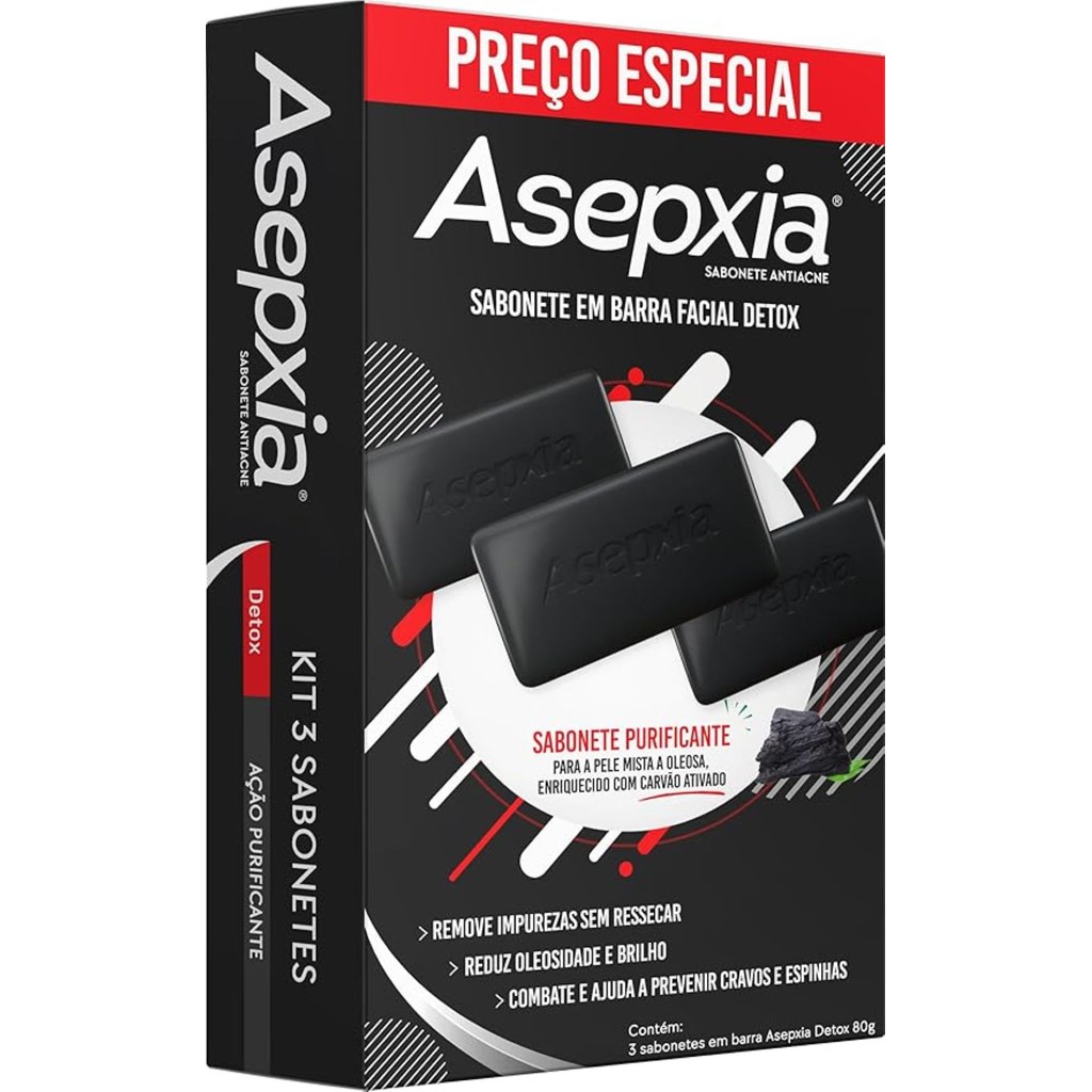 Asepxia Detox Sabonete Barra Kit 3un - 80g - Beauty