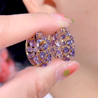 2025 Novo Temperamento Elegante Cheio De Diamante Roxo Círculo Brincos Design De Luxo Requintados Femininos em Oferta na Shopee