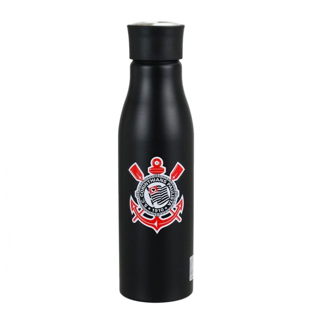 Garrafa Corinthians Alumínio 600ml Alça Esporte