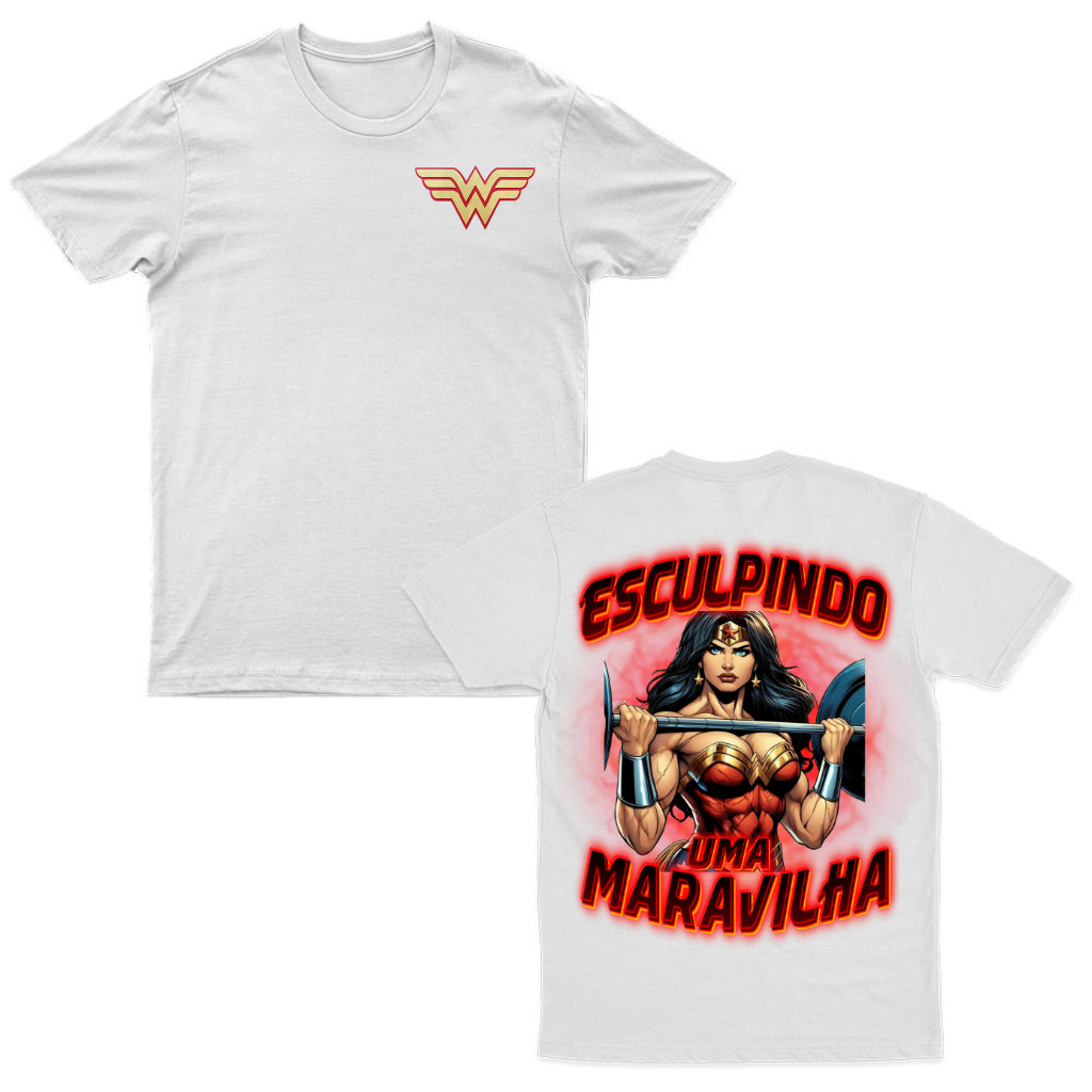 Camiseta Feminina Mulher Maravilha Academia Esculpindo Uma Maravilha Blusão Oversized Treino Cross