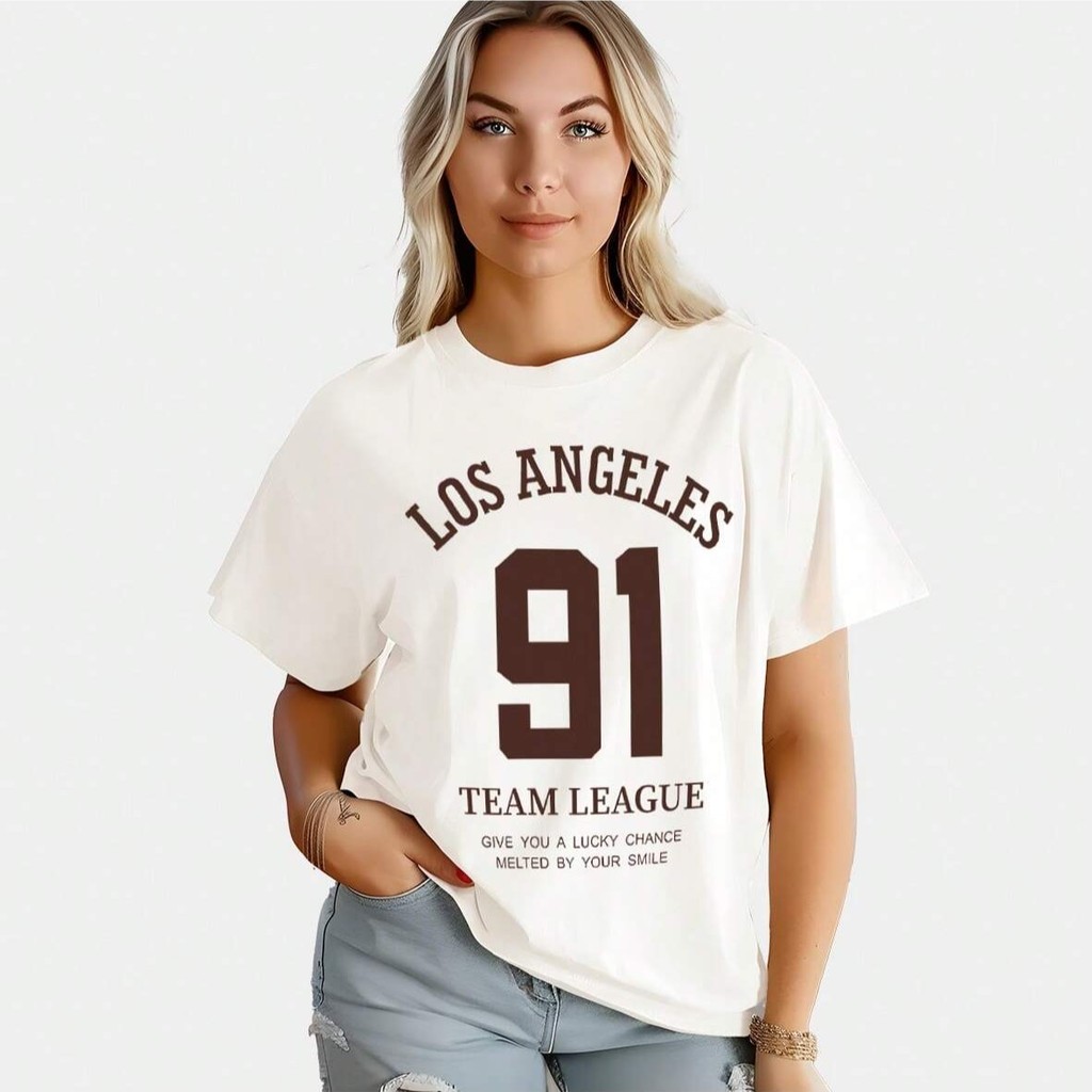 Camiseta Feminina Streetwear 100% Algodão Estampada Los Angeles 91 Camisa Premium