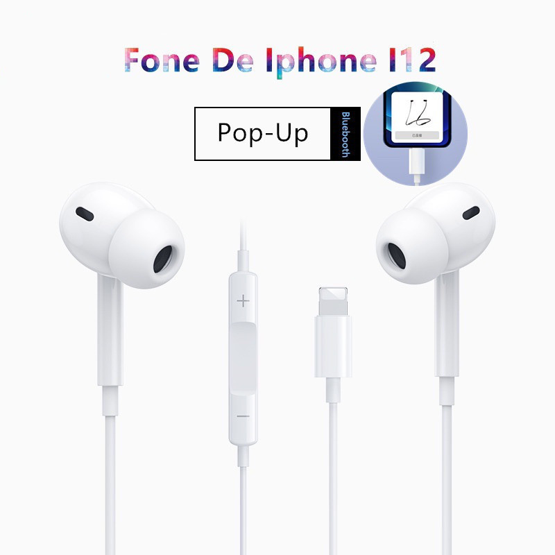 O Novo Fone I12 Branco De Ouvido Com Fio/Microfone Pop Up Window Fone Lightning iPhone /iPad /iPod
