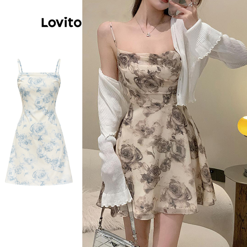 Lovito Vestido Casual Tie Dye Franzido Vestido De Ombro Frio Para Mulheres LNA42043 (Multicolorido) - Women Clothes