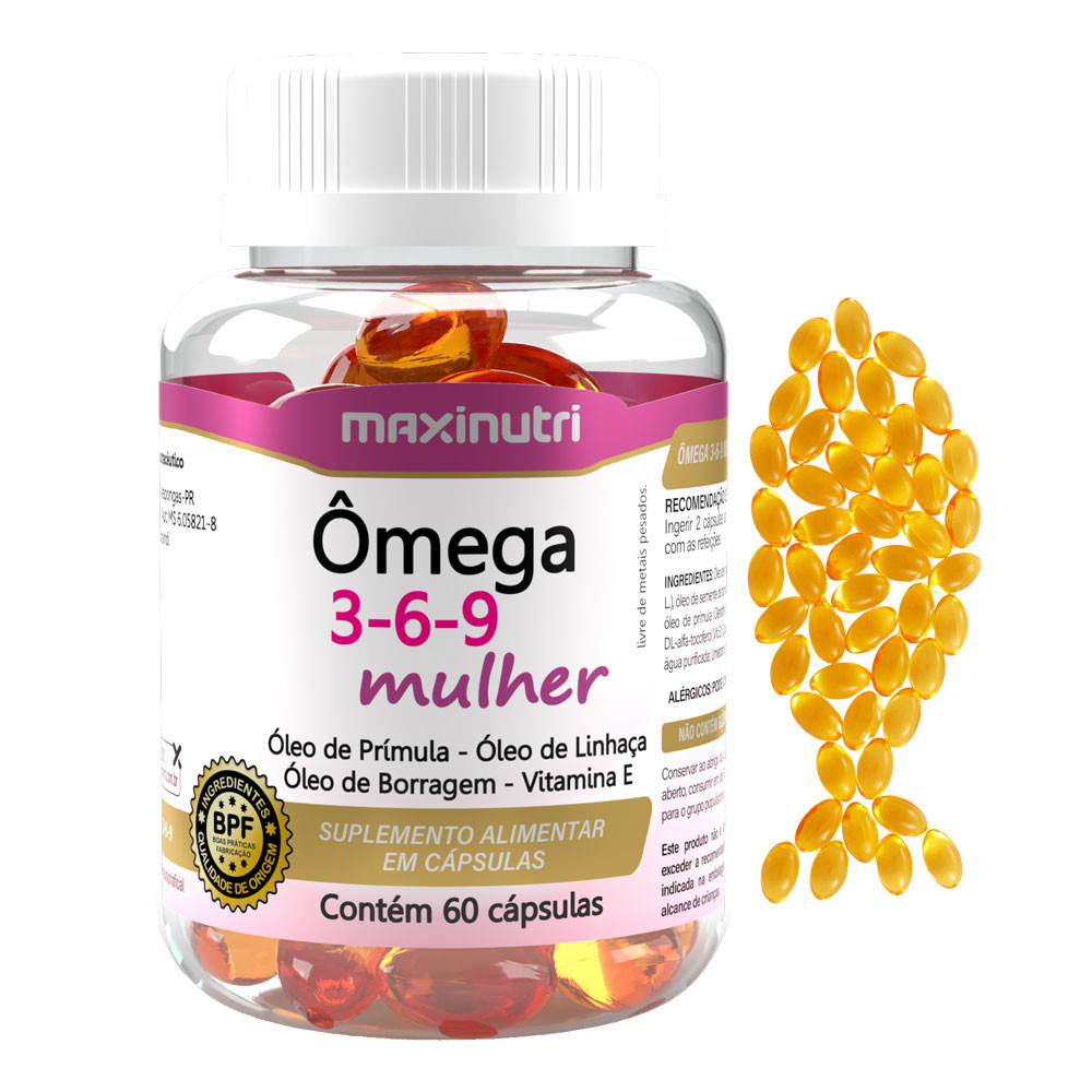 Ômega 3-6-9 Mulher Prímula Linhaça Borragem 60 Cáps Maxinutri
