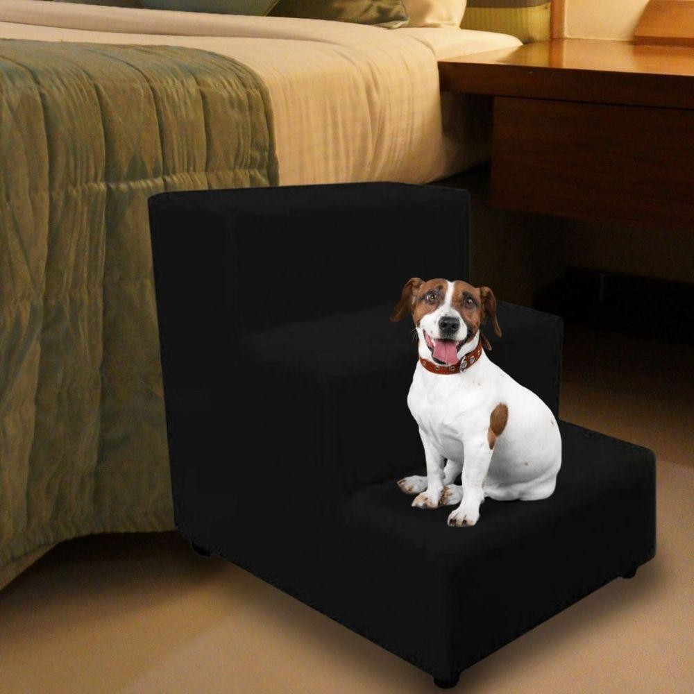 Escada Escadinha Pet Cachorro 3 Degraus Rampa Suede Premium Preto