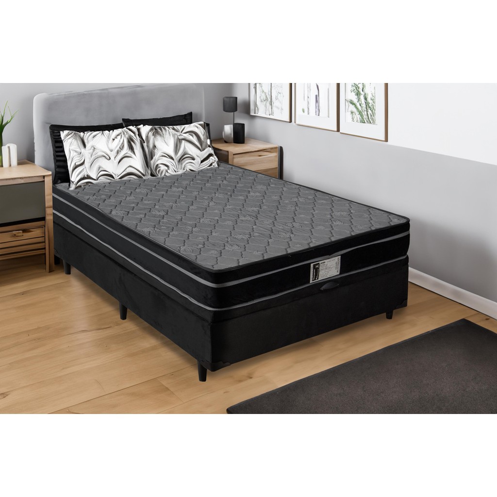 Cama Box Baú Casal Molas ensacadas D28 Euro Pillow Montreal Preto 138x188x62 - Sofá Casa