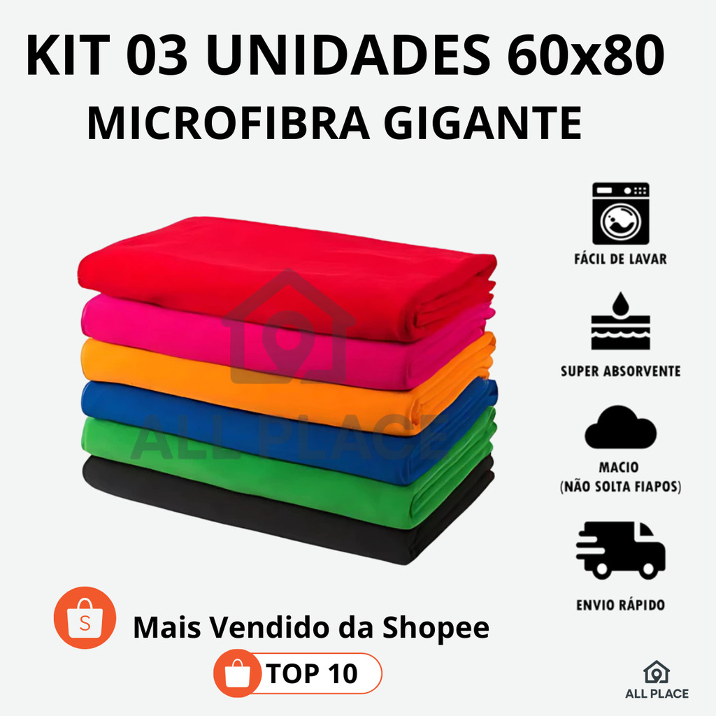 03 Un Pano De Chao Microfibra Gigante 60x80 Multiuso Limpeza Prato Carro Atoalhado Absorvente Toalha em Oferta na Shopee