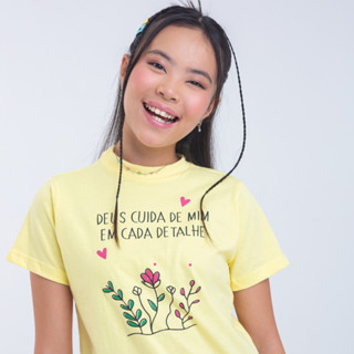 T-shirt Infantil Amarela Estampada Deus Cuida de Mim Blusa Menina Algodão Confortável e Estilosa em Oferta na Shopee