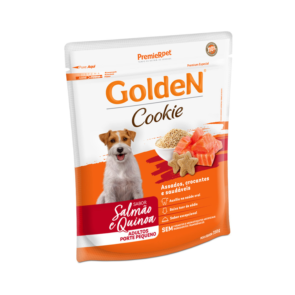 GOLDEN COOKIE CAES ADULTO PEQUENO PORTE SALMAO E QUINOA 350G