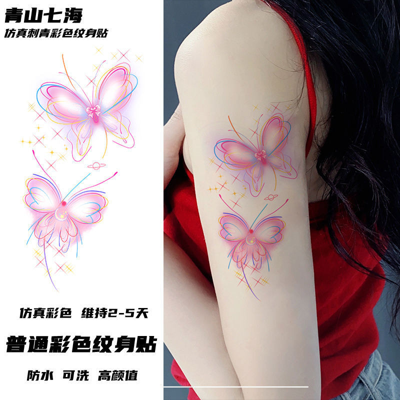 Adesivo Tatoo Temporário Sexy Borboleta Azul Rosa Colorido Tatuagem Bonito Doce Legal Menina À Prova D'água Durável Braç