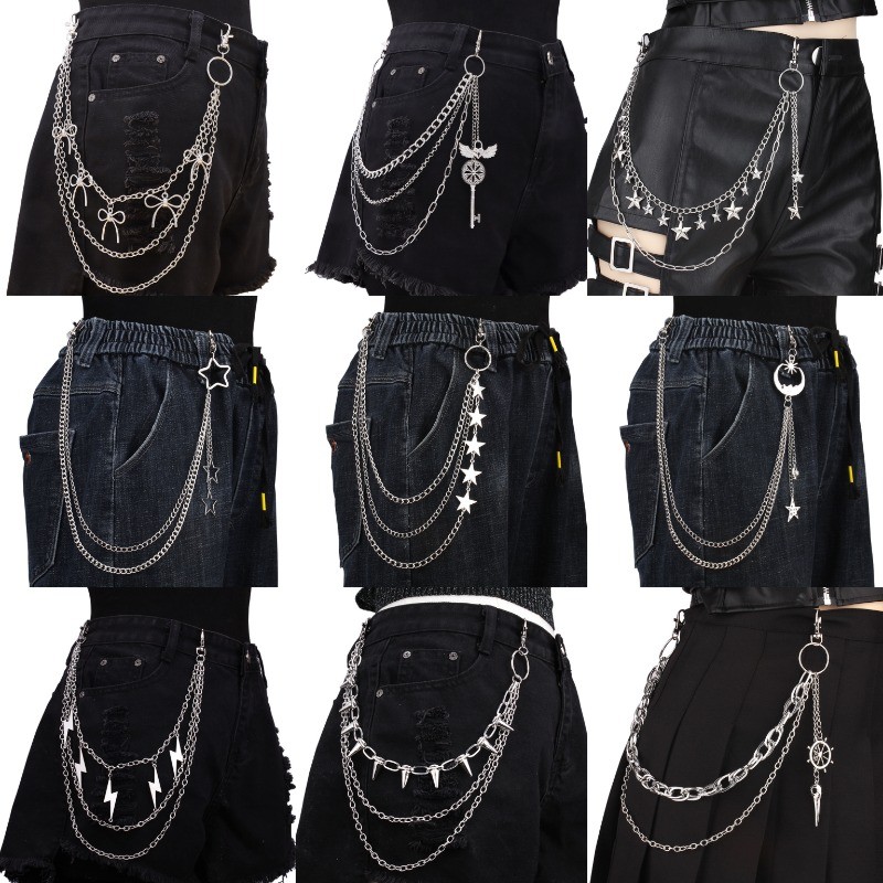 Corrente De Calças Com Pingente De Laço De Estrela Simples Para Mulheres Correntes Multicamadas De Hip-hop Acessórios De em Oferta na Shopee