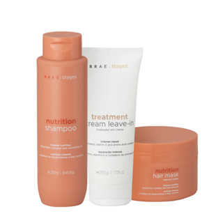 Kit Braé Stages Nutrition Shampoo Máscara Leave-in (3 produtos) em Oferta na Shopee