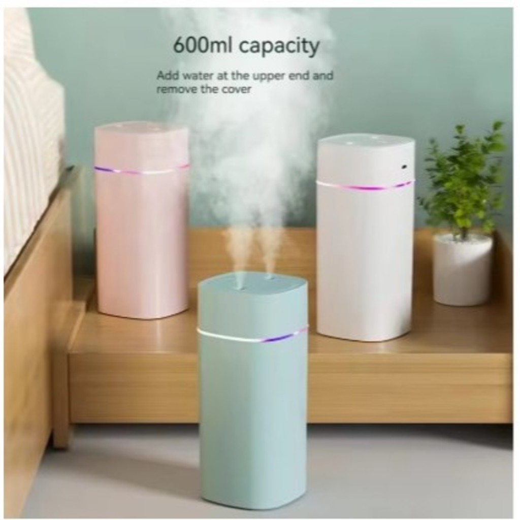 Umidificador de Ar 600ml USB com Porta Dupla Spray Essencial Aromaterapia