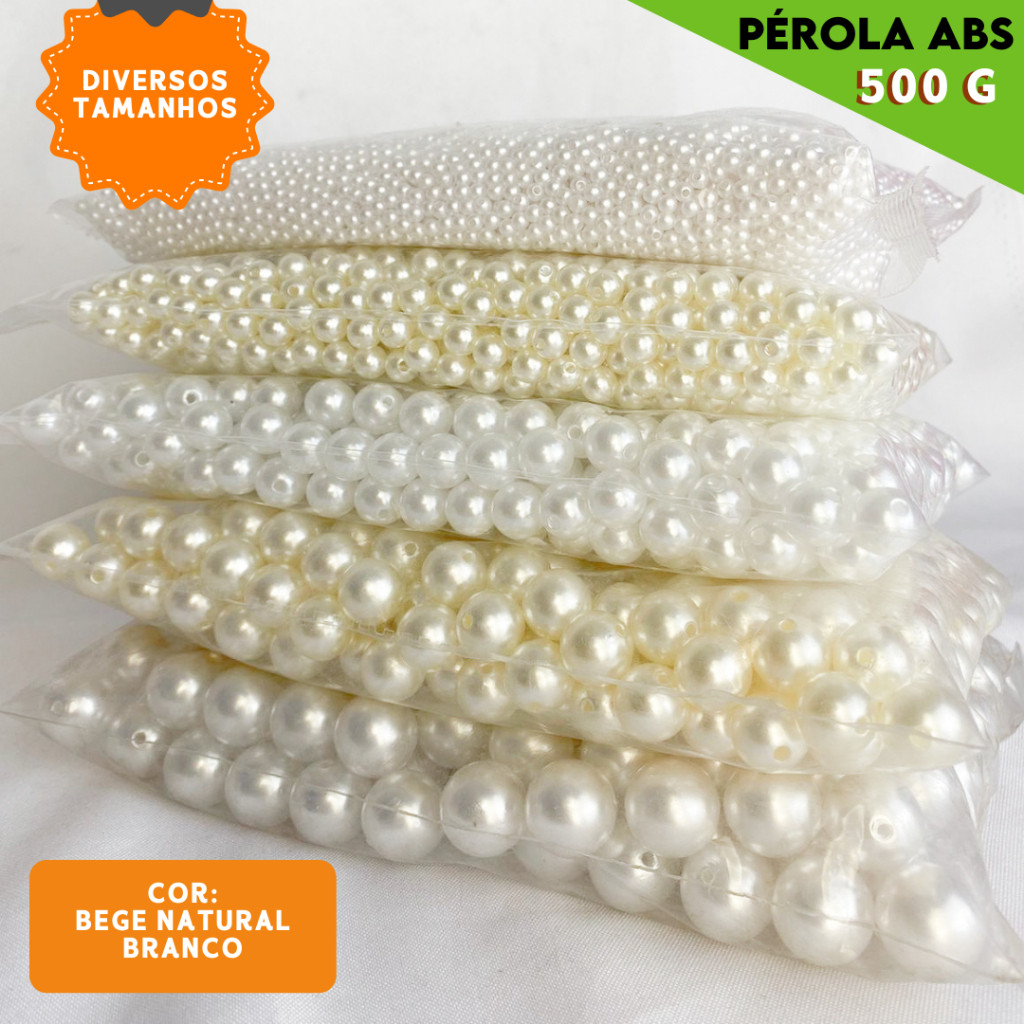 Pérola ABS Inteira Com Furo Para Artesanato - Pacote 500 Gramas em Oferta na Shopee