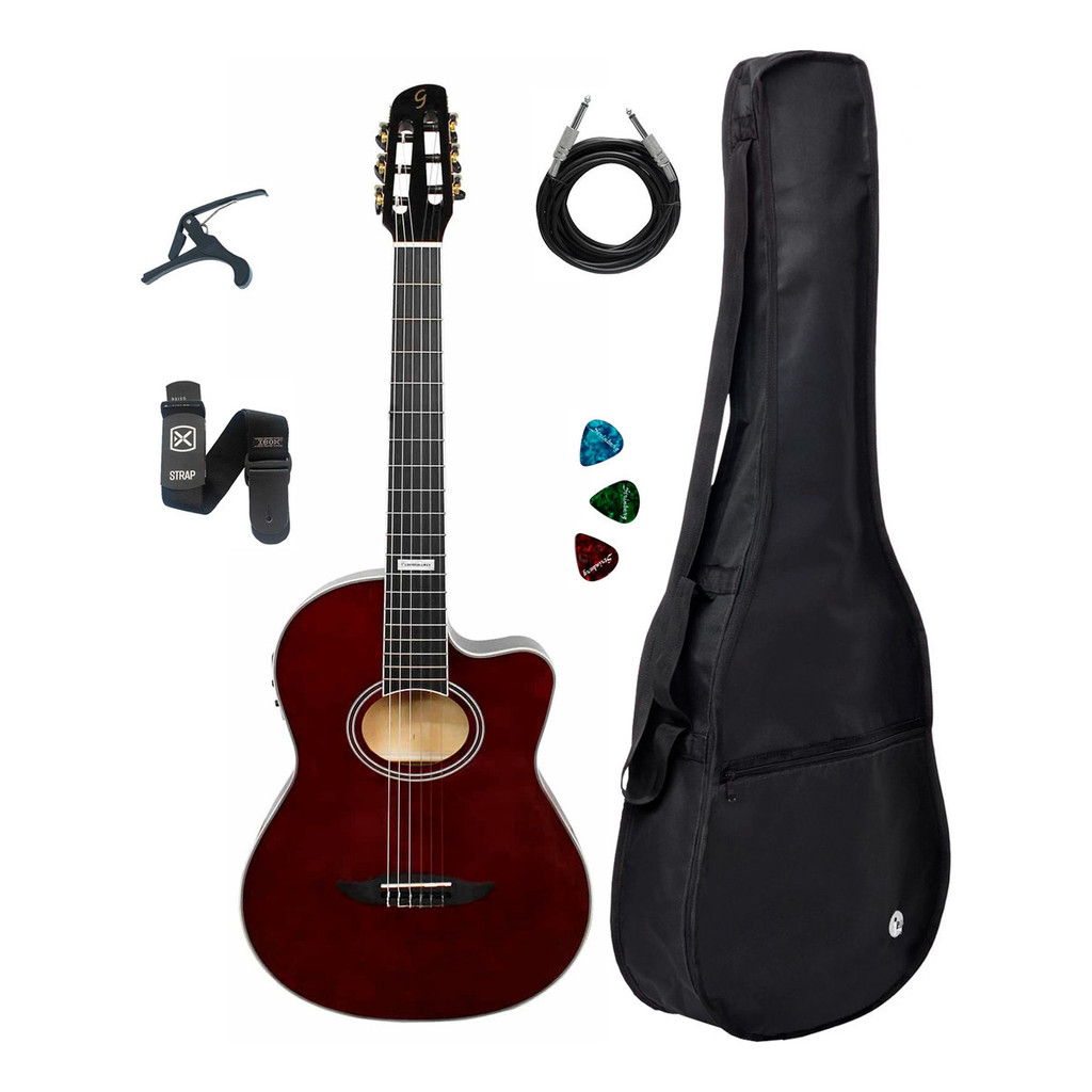 Violão Giannini Gnf3 Translucent Dark Wine + Acessórios