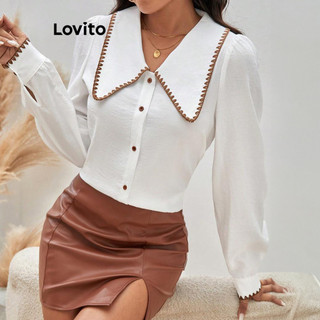 Lovito Blusa elegante lisa e contrastante para mulheres LNL62121 em Oferta na Shopee