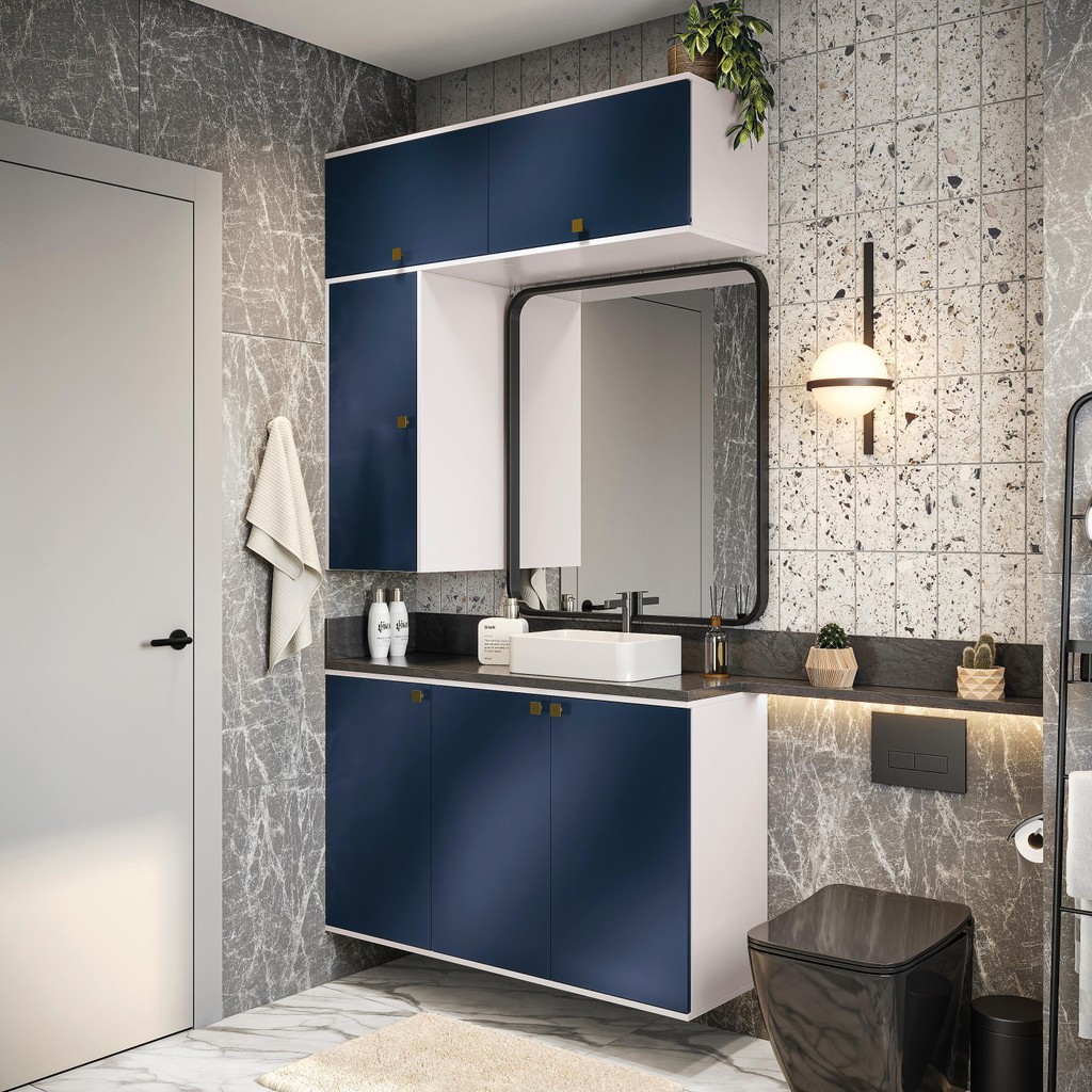 Conjunto para Banheiro Kappesberg Celeste 4 Peças Branco/Azul 120cm em Oferta na Shopee