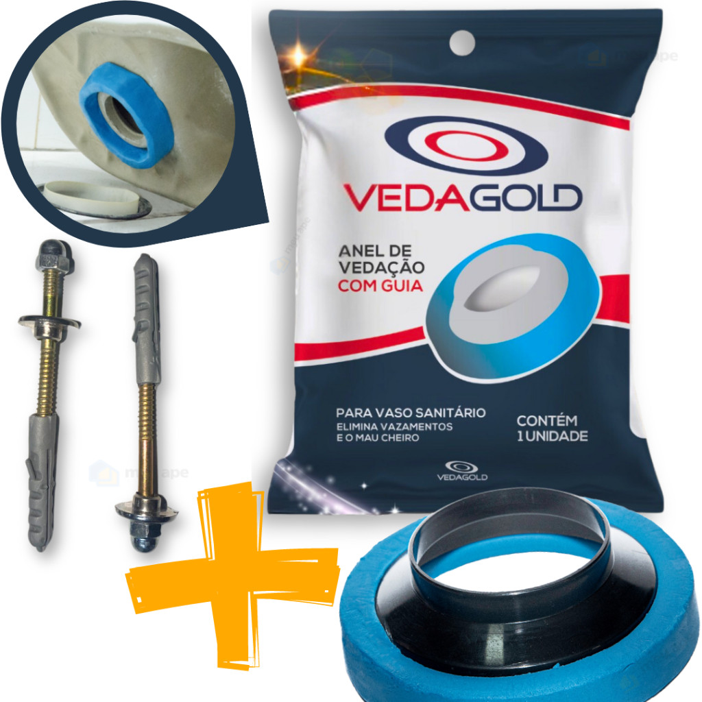 Anel de Vedação Com Guia Para Vaso Sanitário Parafusos Elimina Vazamentos Mau Cheiro VedaGold em Oferta na Shopee