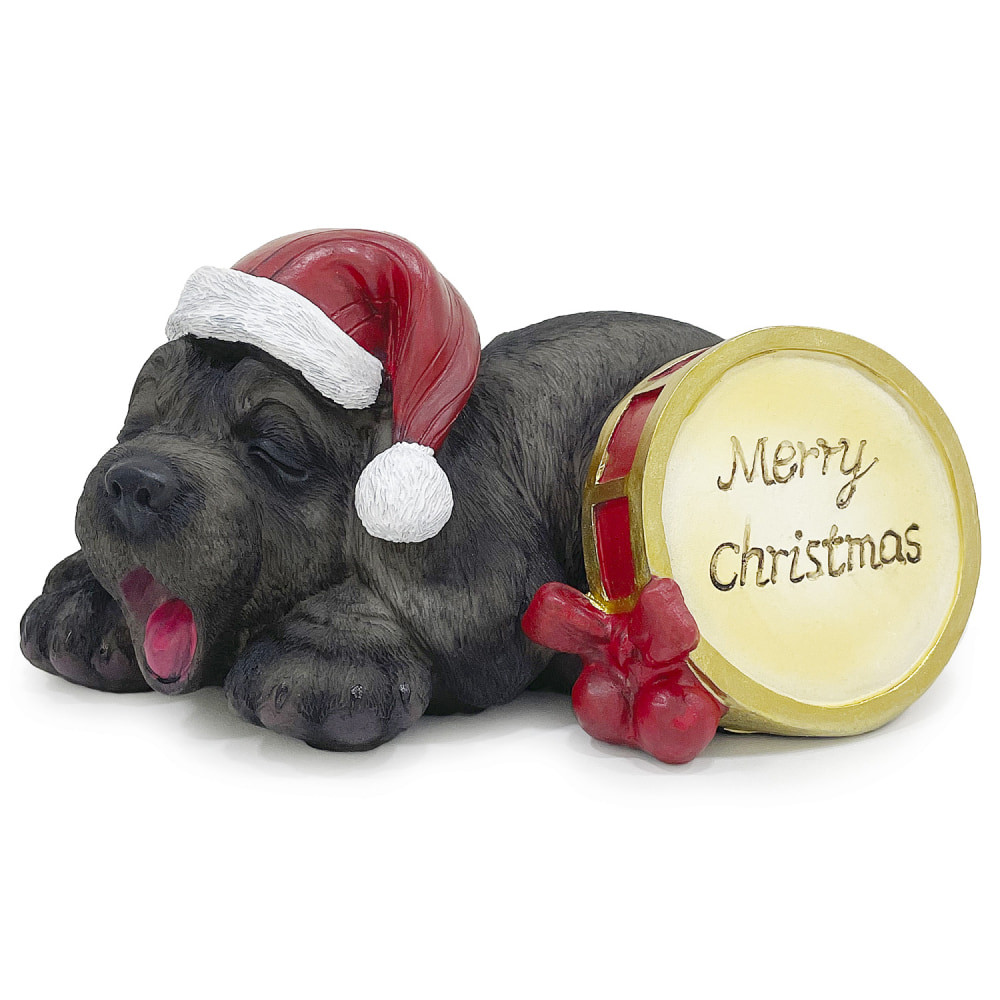 Escultura Cachorro Decor com Tambor Merry Christmas