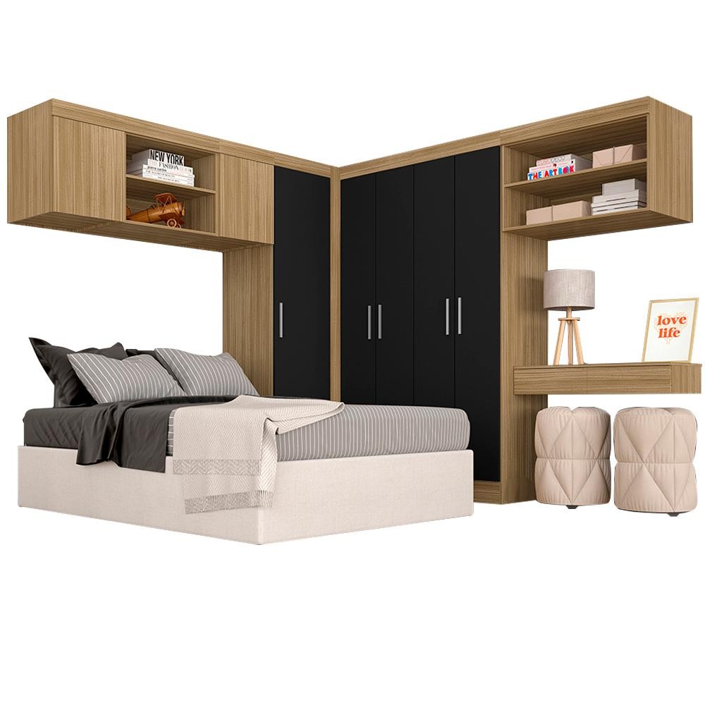 Guarda Roupa Casal Modulado Elsa Boreal/preto - Móveis Arapongas em Oferta na Shopee